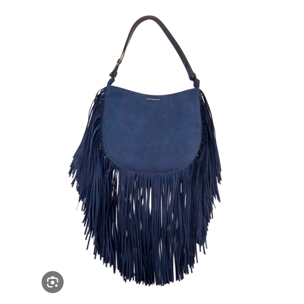 Tory Burch Blue Suede Bag with Fringe